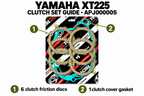 Yamaha XT225 clutch set guide: 1 six friction discs; 2 one clutch cover gasket — APJ000005